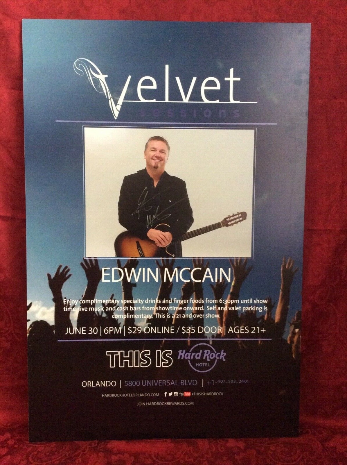 Hard Rock Hotel EDWIN MCCAIN concert Orl adv promo poster signed NO COA