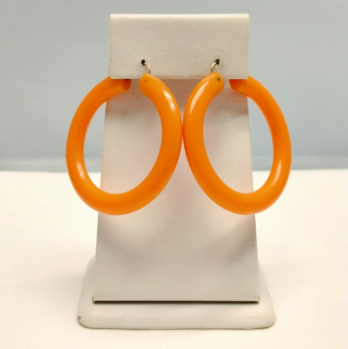 Vintage Bakelite Hoop Earrings Retro Orange Pierced Tested