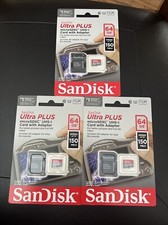Lot Of 3 SanDisk 64GB Ultra Plus microSDHC UHS-I Memory Card with Adapter