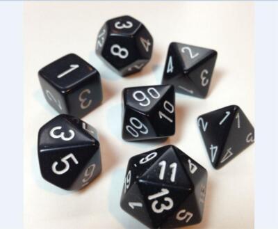 Chessex Dice: Polyhedral 7-Die Opaque Dice Set - Black with White CHX 25408