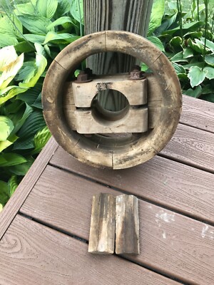 12'' Wood Flat Belt Pulley Antique Vintage Farm Industrial Steampunk 3'' ID shaft