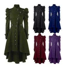 Victorian Womens Steampunk Gothic Wool Trench Coat Swallow Tail Long Jacket Lady