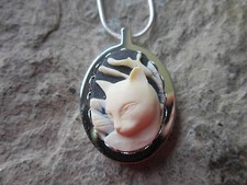 STAINLESS STEEL CAT CAMEO URN NECKLACE - ASHES, LOCK OF FUR, BELOVED CAT, BLK, 4