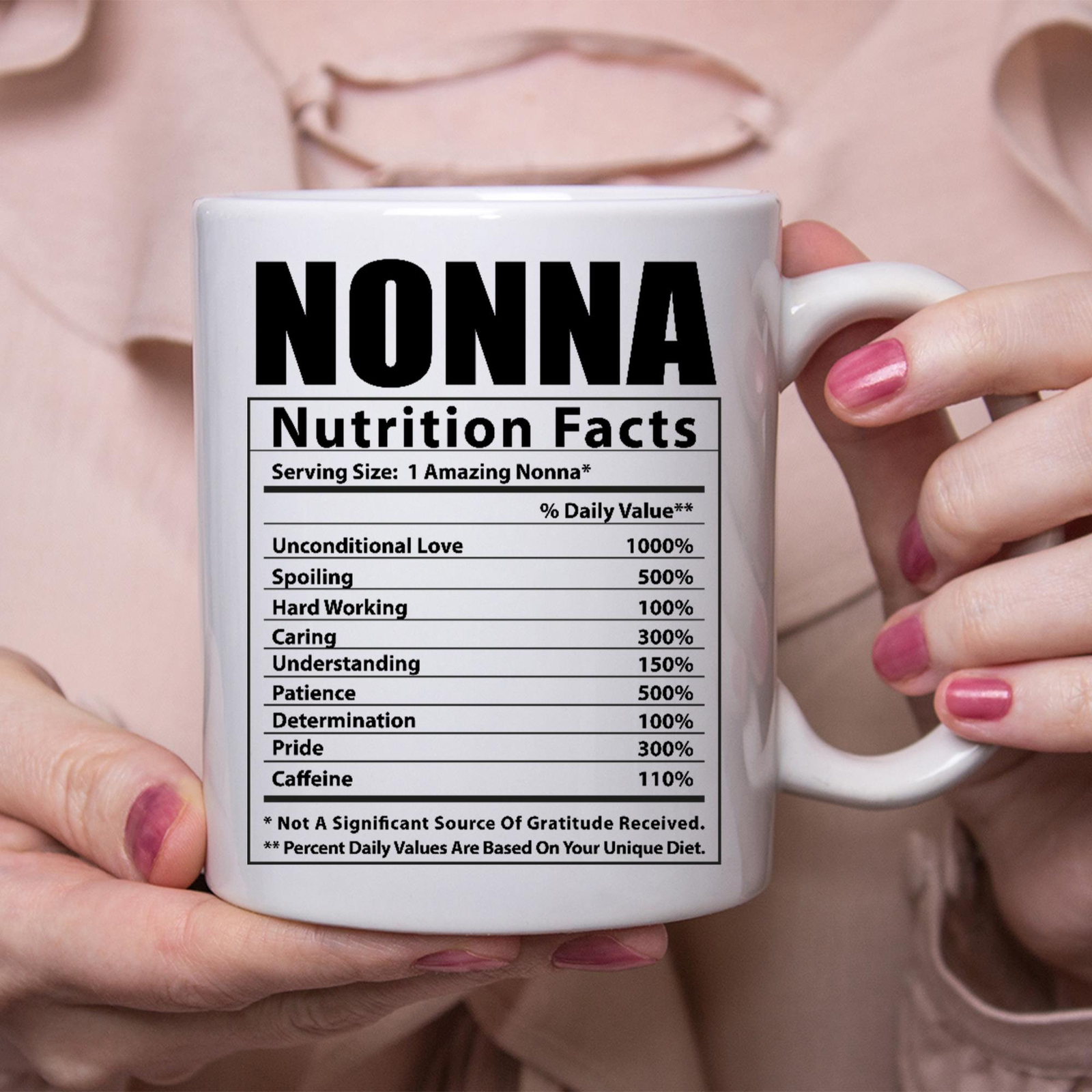 Funny Nonna Gifts Nutritional Facts White Coffee Mug