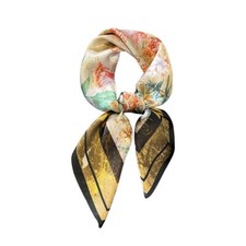 100 Mulberry Silk 26" Square Scarf Women Neckerchief Wrap Golden Beige Flower