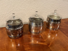 Marmeladen Töpfe Glaseinsatz und Glasdeckel versilbert guter Zustand 3 Stück
