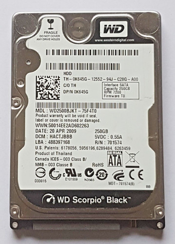 250 GB SATA Western Digital WD2500BJKT-75F4T0 7200rpm 16MB HDD 2.5" Festplatte