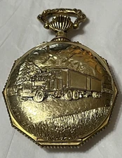 VTG ARNEX QUARTZ GOLDTONE SWISS MADE ANALOG POCKET WATCH 18-WHEELER SEMI TRUCK