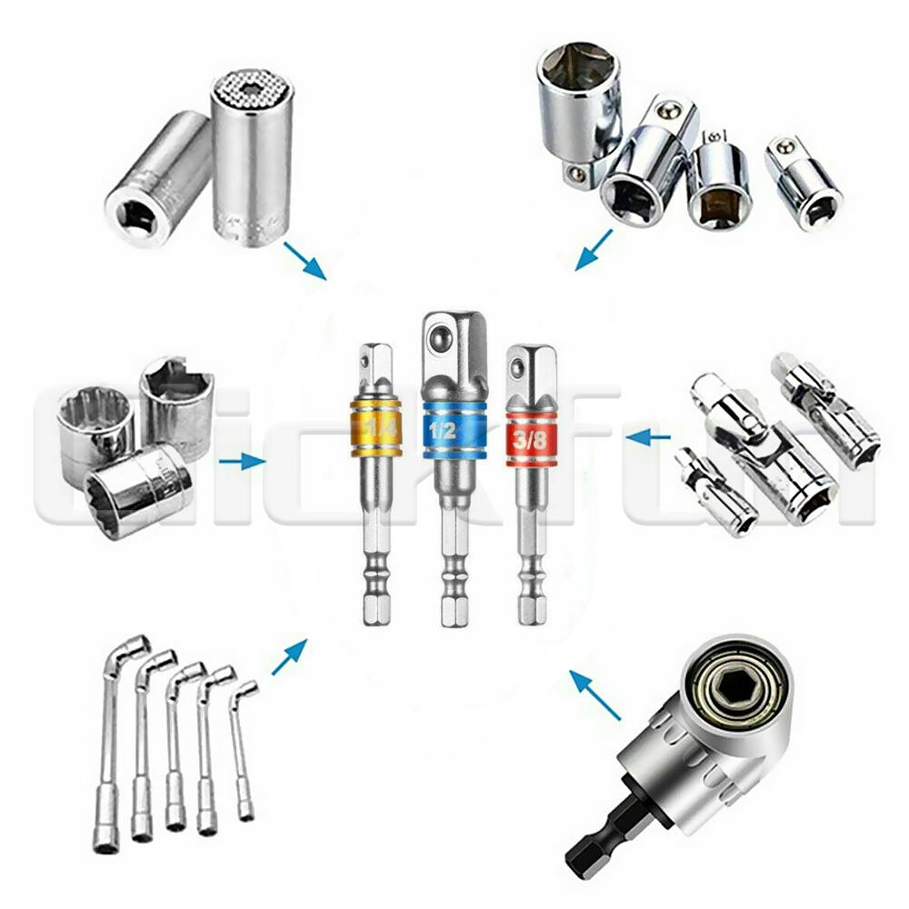 39Pcs Right Angle Extension Drill Adapter Impact Driver Hex Bit