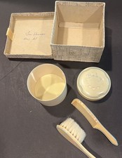 Vintage Celluloid Baby Hairbrush Comb  Trinket Box hand painted So Sweet 1930  s