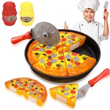 11 PCS Pizza Party Toy Play Set for Kids, Pie child-size, Multicolored