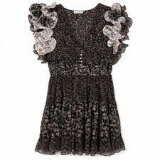 Ulla Johnson Silk Blend Floral Ruffle Mini Dress Women's Size 8 Boho Cottagecore
