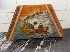 Vintage Soviet Russian Lap Harp Zither Gusli Hand Painted Folk Art Maple Wood 