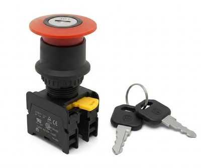 EKS-22  22mm Emergency Stop Push Button Key Switch, Push to Lock, Key to Reset