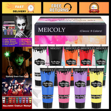 9 Color Water-Based Face & Body Paint Set - Washable, Safe for Kids & Adults, Ha