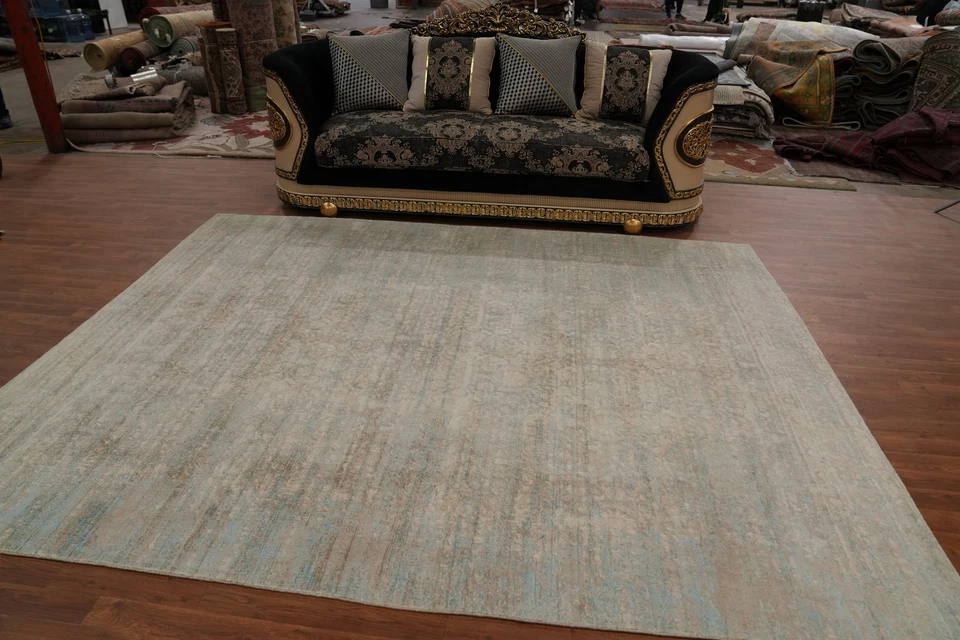 Handmade Oushak Turkish Area Rug 8x10 Ft Oriental Beige Transitional Silk Carpet - Image 3 of 4