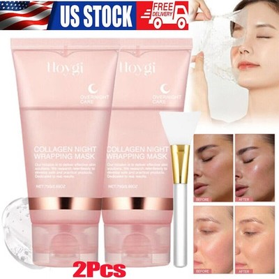 2 Pack Collagen Overnight Wrapping Peel Off Facial Mask Renewal Night Skin Care