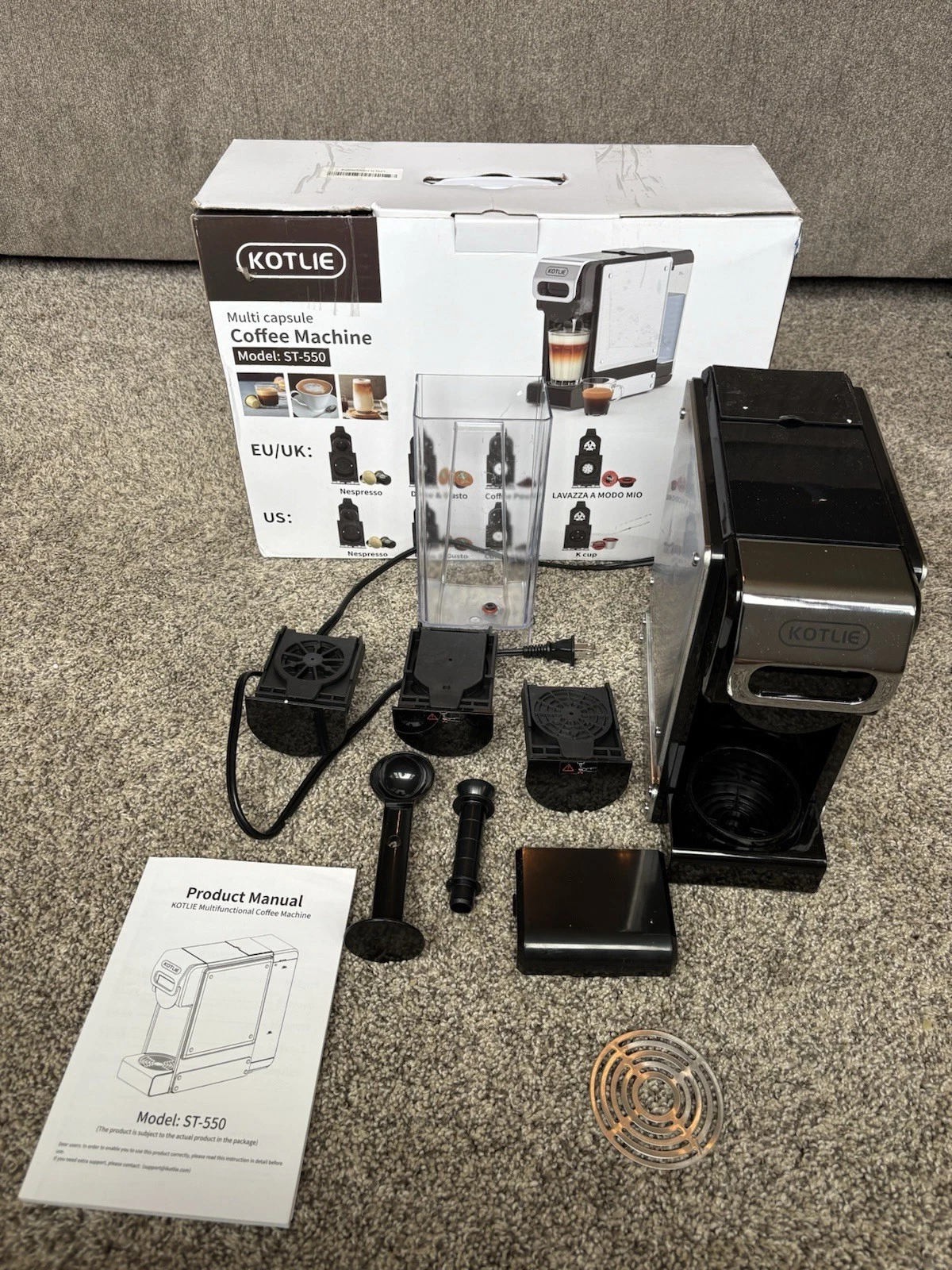 KOTLIE 19 Bar 4-in-1 Coffee Maker K-Cup/Nespresso/Dolce Gusto/Grounds Silver