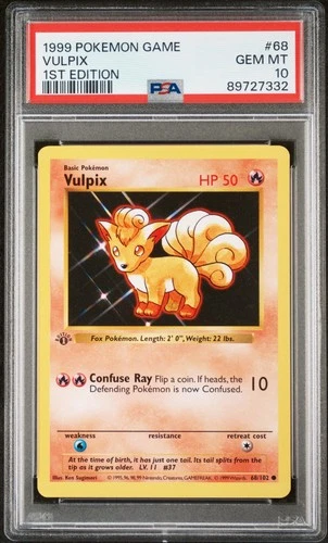 POKEMON BASE SET SHADOWLESS VULPIX 1999  #68 1ST EDITION PSA 10