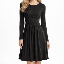 Of Mercer Dress X Criss Cross Waist Black Long Sleeve Jersey Knit Cocktail LBD