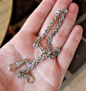 RARE Vintage Silver Tone Pocket Watch Chain Fob 12" Great Shape Collectible LOOK