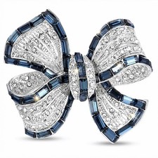 Rhinestone Bow Collar Brooch Crystal bow Brooch Pin Vintage Blue Sparkling lapel