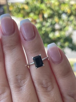 Emerald Cut Black Onyx Ring, Silver 925