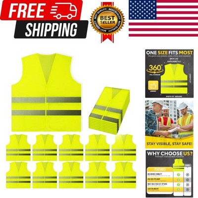 Safety Vests 10 Pack - Yellow Reflective High Visibility, Hi Vis Silver Strip...