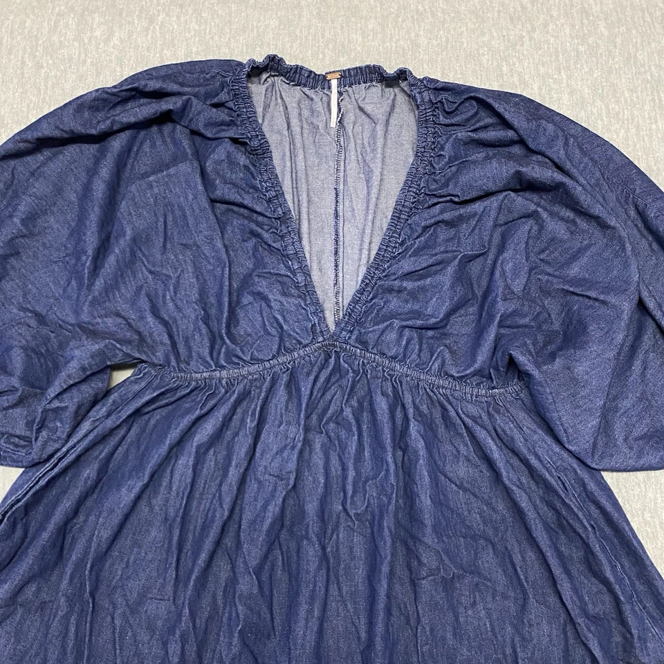 Free People 连衣裙女式 XL Portia 蓝色牛仔迷你靛蓝深冲洗弹力 — 第 2/4 张图片