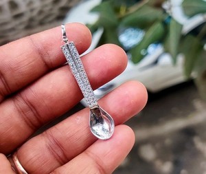 Authentic 2Ct Round Cut Real Moissanite Cluster Spoon Shape Pendant 14k White Gold Plated