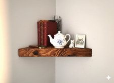 Rustic Corner Shelf 4.5cm Thick Solid Wood Reclaimed Handmade Hidden Bracket