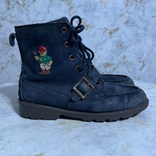 Polo Ralph Lauren Ranger Youth Kids Size 5M Shoes Blue Leather Polo Bear Boots