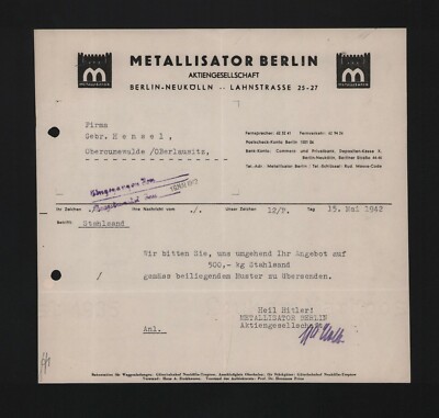 BERLIN-NEUKÖLLN, Brief 1942, Metallisator Berlin AG 