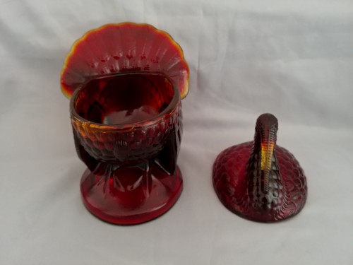 Vintage Le Smith Ruby Red Amberina Glass Turkey Candy Dish - Picture 6 of 11