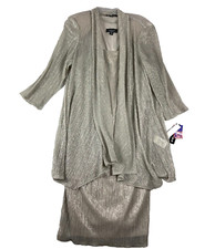 R M Richards Womens 14W 3 Piece Set Duster Jacket Shell Skirt Metallic Champagne