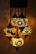 Turkish Moroccan Mosaic Hanging Ceiling Chandelier Lamp Light 5 Large Globe UK