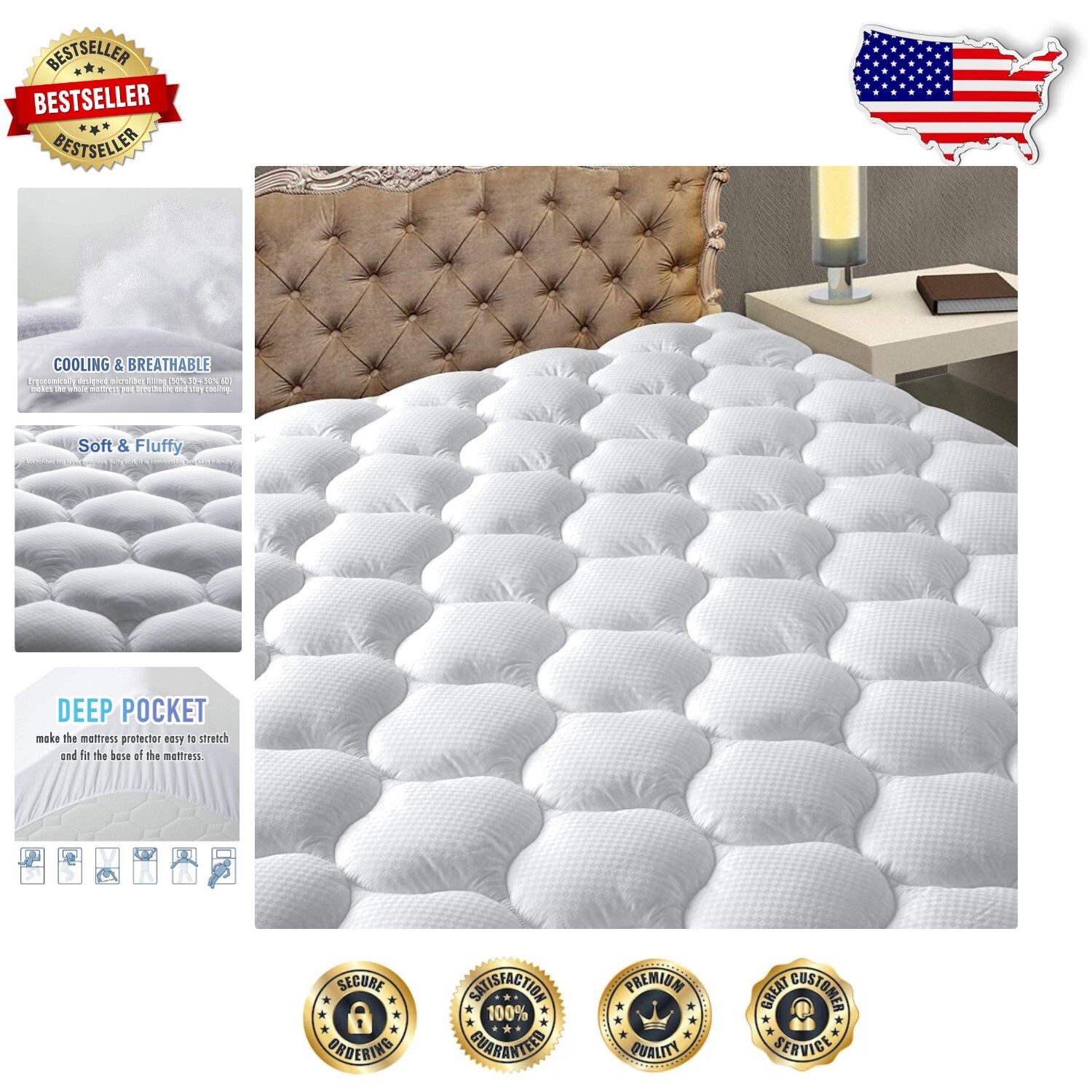 Ultimate California King Mattress Protector - Fluffy & Durable Quilted Design