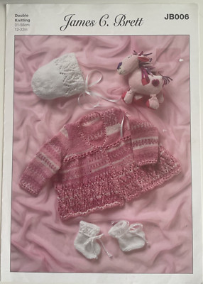 Baby Mädchen Spitze Matinee Mantel Haube Stiefel STRICKMUSTER James C Brett JB006
