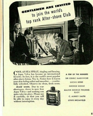 Vintage Ad Print Aqua Velva After-Shave, 1943, 7 x 5.75.