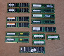 Lot of 12 sticks of desktop memory, 3 of laptop memory. Misc. sizes, see list.