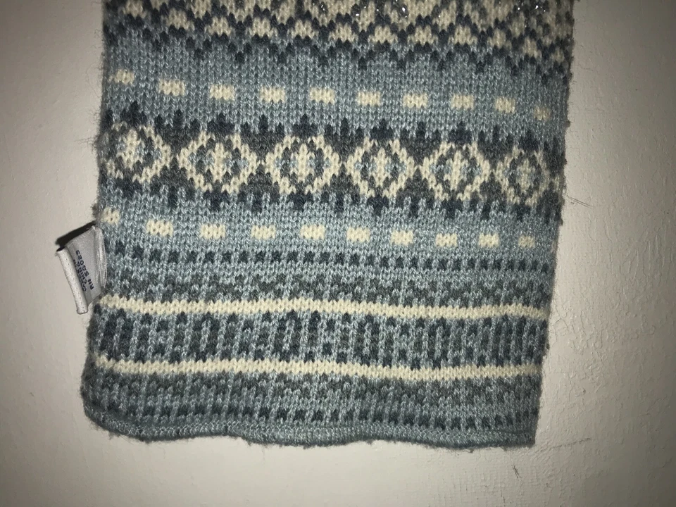 Antigua bufanda azul marino para niñas azul gris copos de nieve tejida Fair Isle acrílico 48x6 pulgadas *defectos Foto 3 de 4