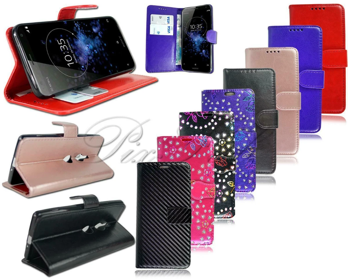 For Sony Xperia XZ2 H8216 H8266 Pink Black Leather Wallet Phone Case Cover