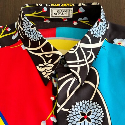 GIANNI VERSACE shirt silk Chinese Opera Masks print size 54 from S