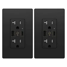 4.8A USB C Outlet PD 24W 125 Volt, 20 Amp Tamper-Resistant Receptacle, 2Pack 