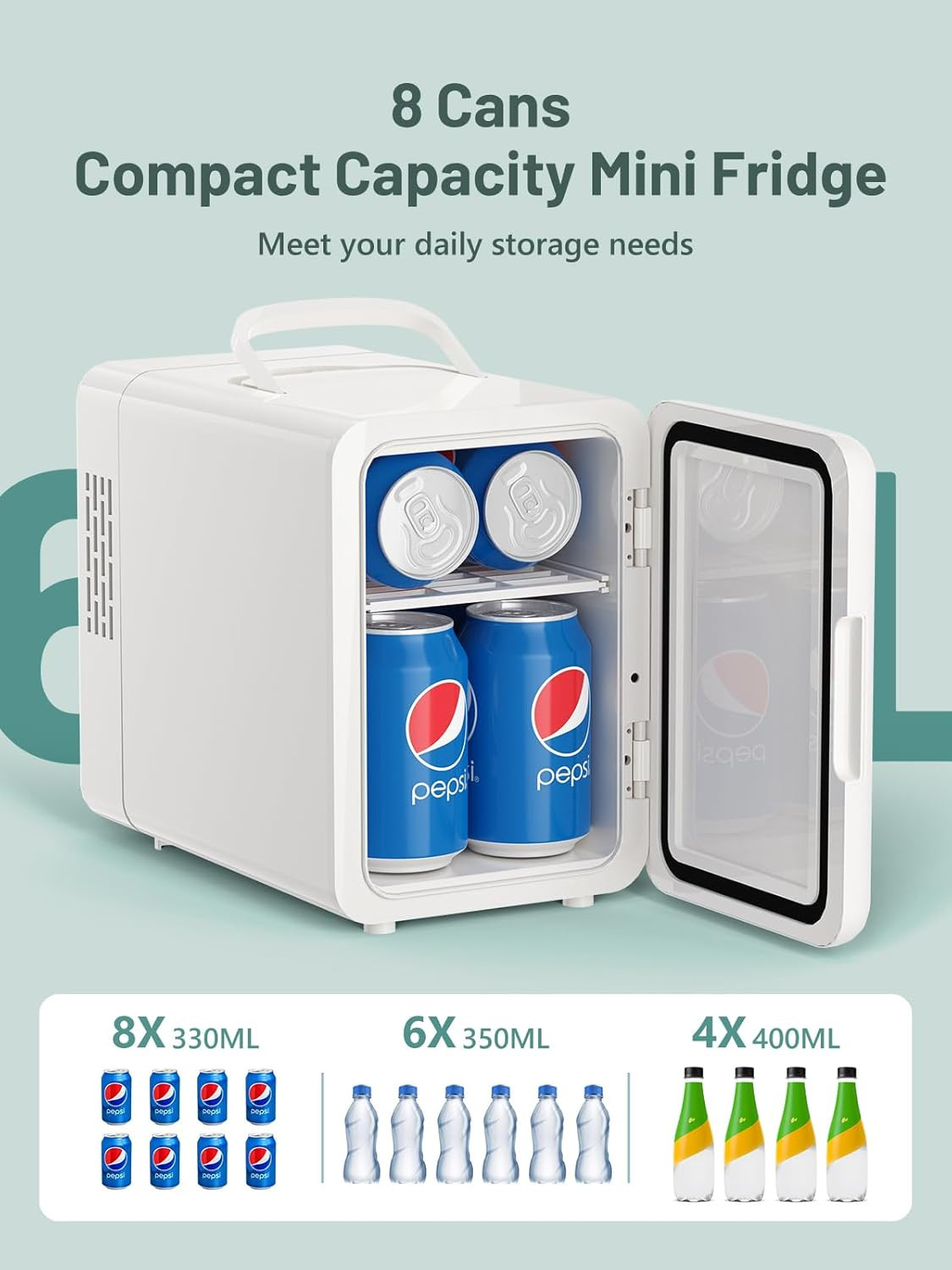 Mini Fridge, 6 Liter/8 Can Small Fridge, 110V AC/ 12V DC Cooler and Warmer for B