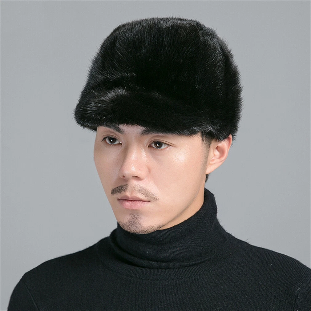 Men's Real Mink Fur Hat Thicken Winter Warm Baseball Cap Fashion Outdoor
