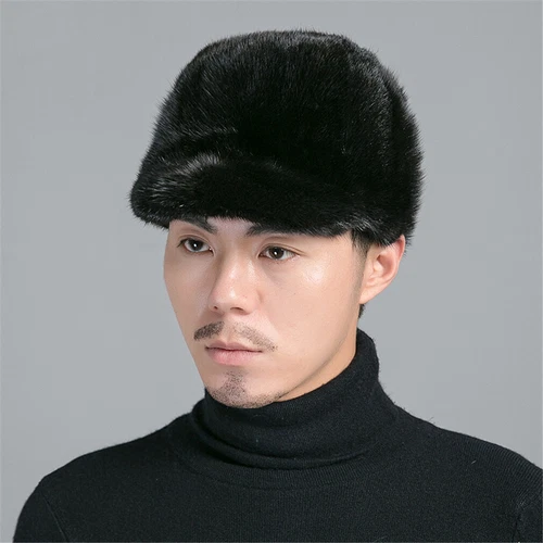 Gorra de béisbol cálida de invierno gruesa de piel de visón real para hombre moda al aire libre - Imagen 5 de 12