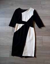 Homeyee Black & Ivory Stretch Bodycon Dress Pencil Smart Office Wiggle Work UK10