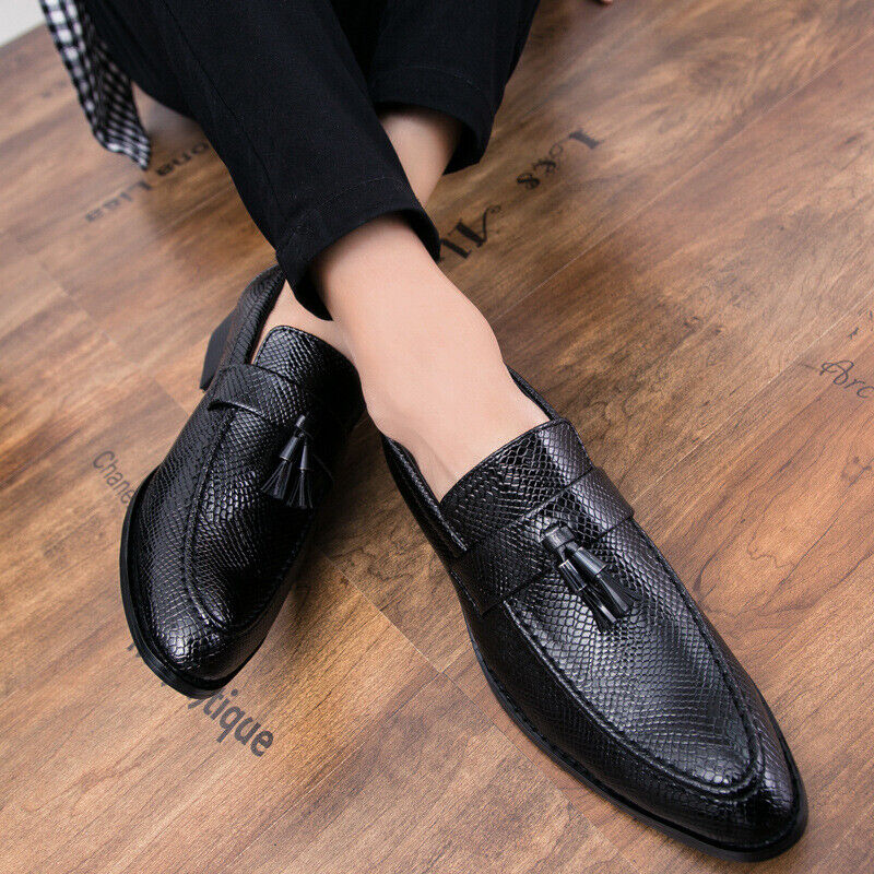 Mens Snake Max 84% OFF Pointed Toe Oxford Business Formal Deluxe Tassel Lea Loafers