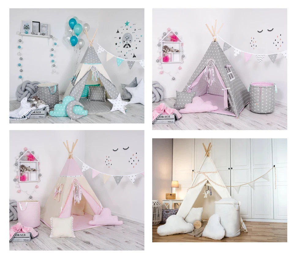 New Kinder Tipi Zelt Spielzelt Indianerzelt mit Matte & Kissen Indoor & Outdoor